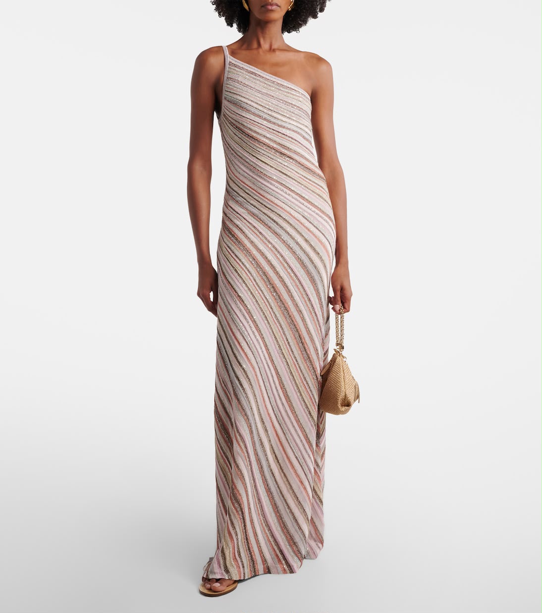 Missoni One-Shoulder Diagonal-Stripe Maxi Dress