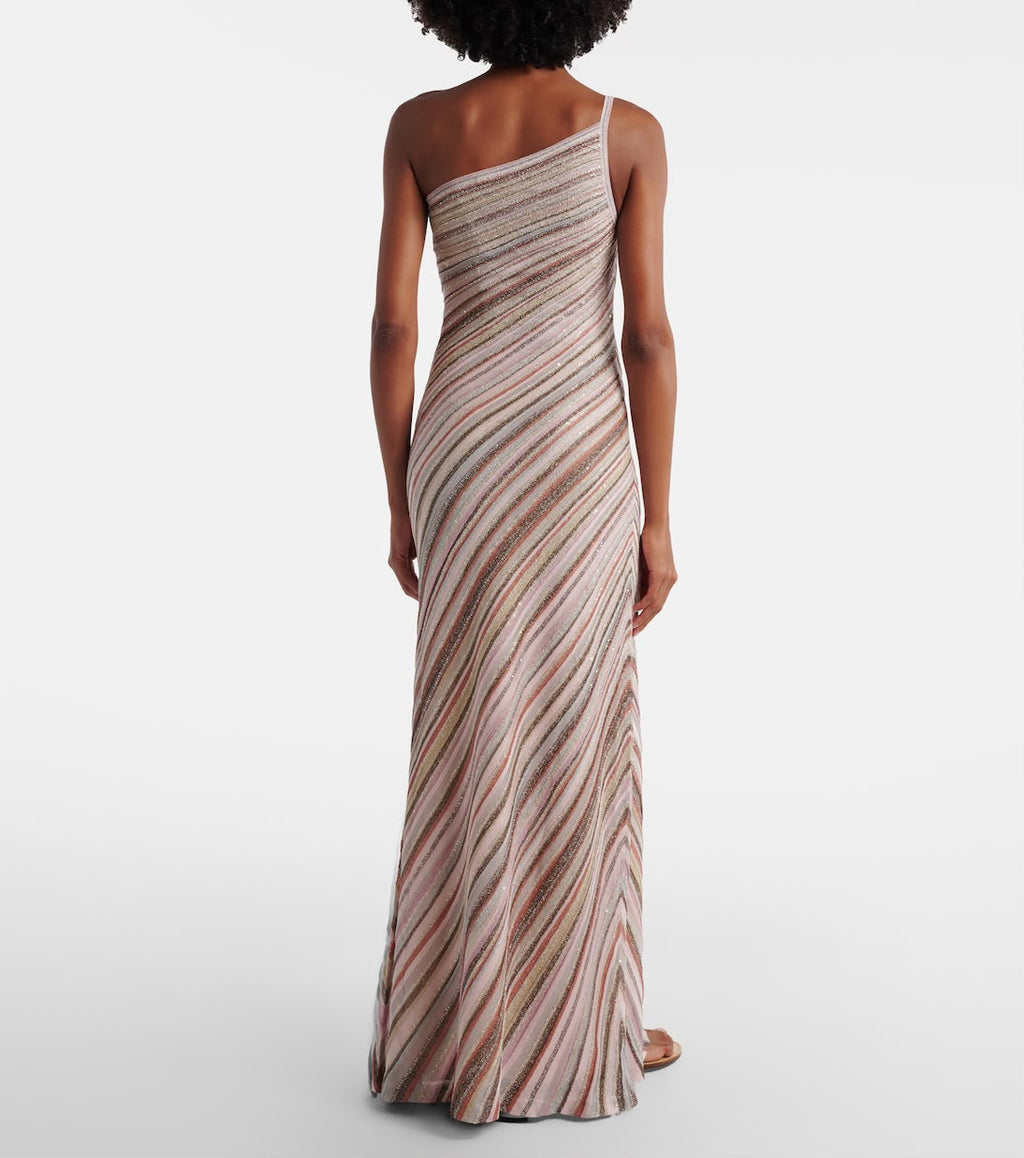 Missoni One-Shoulder Diagonal-Stripe Maxi Dress