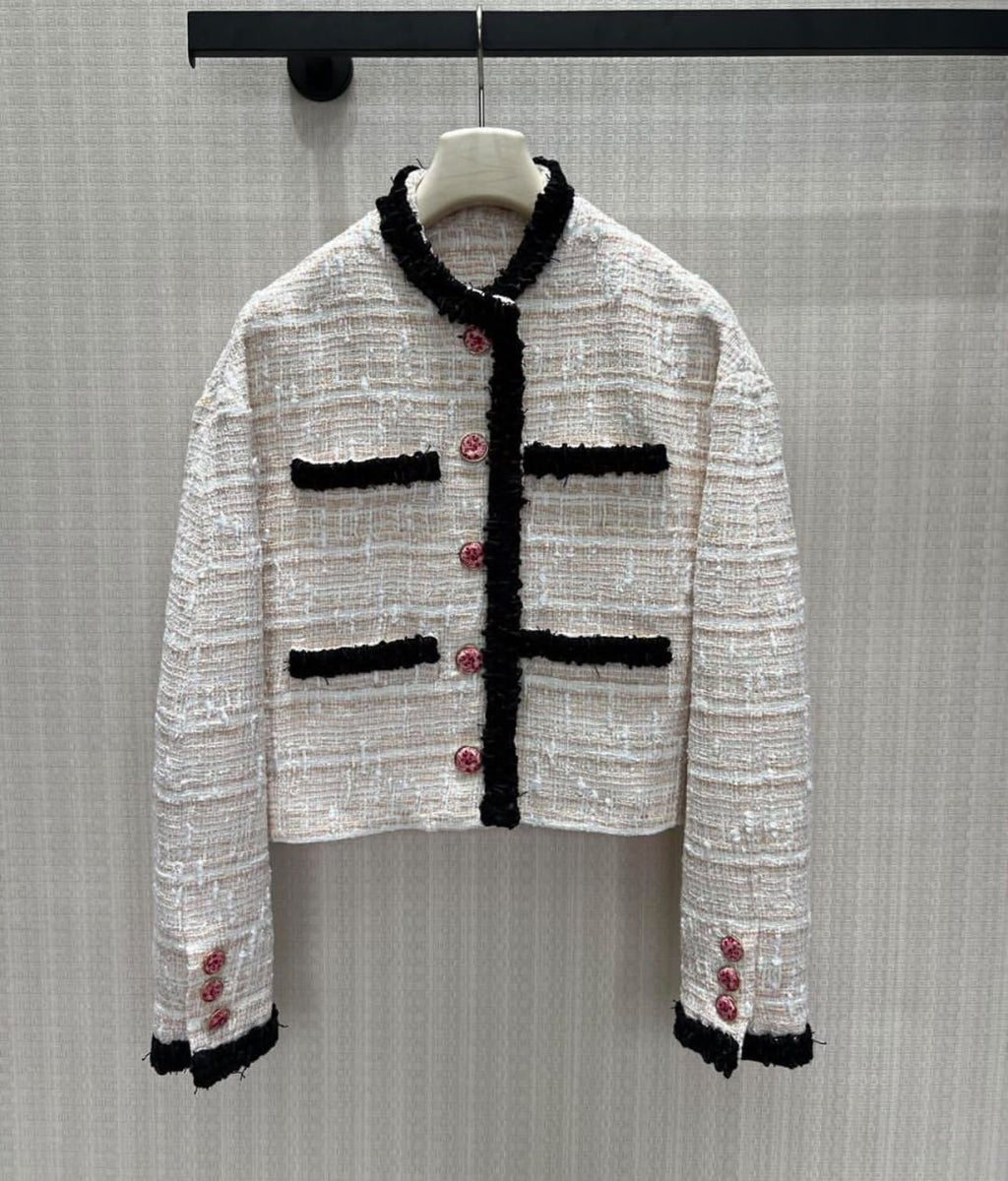 CHANEL Contrast-Trim Textured Cropped Jacket
