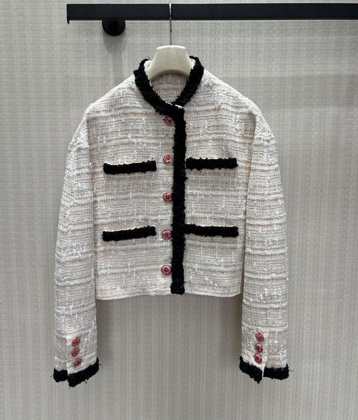CHANEL Contrast-Trim Textured Cropped Jacket