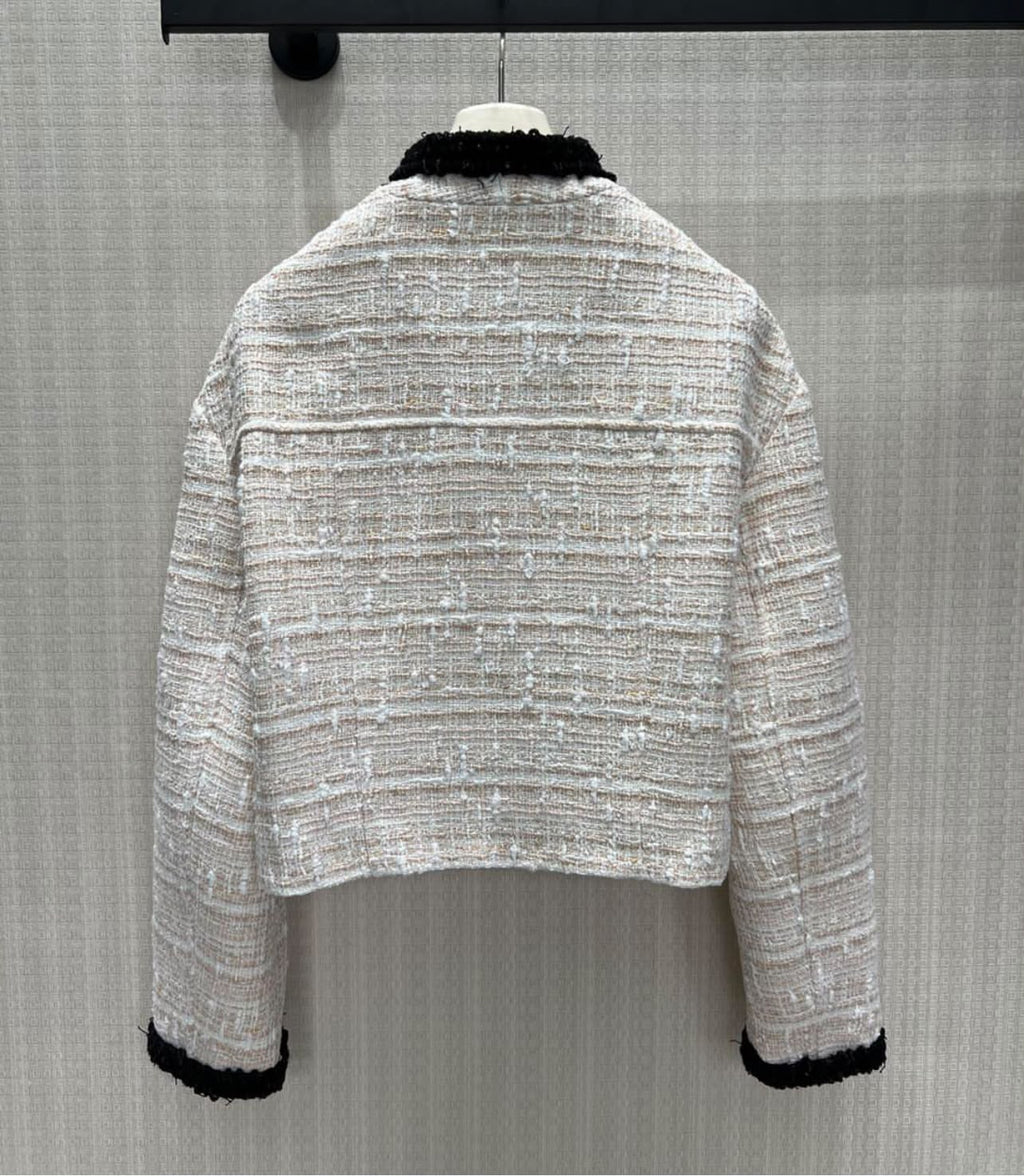 CHANEL Contrast-Trim Textured Cropped Jacket