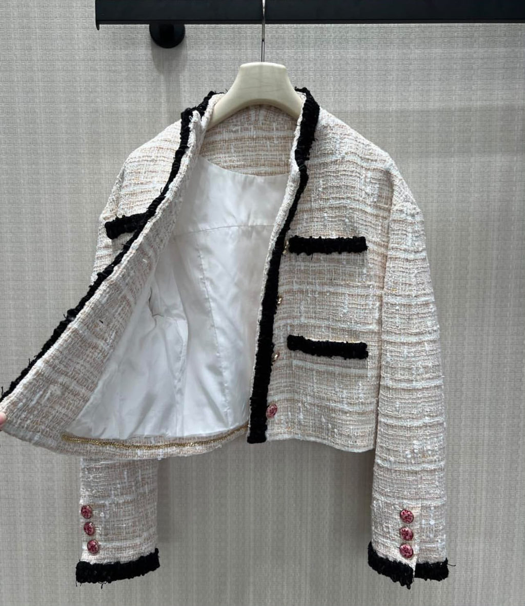 CHANEL Contrast-Trim Textured Cropped Jacket