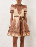 Zimmermann Paisley-Print Belted Short-Sleeve Mini Dress