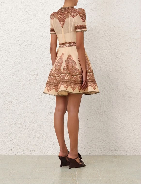 Zimmermann Paisley-Print Belted Short-Sleeve Mini Dress