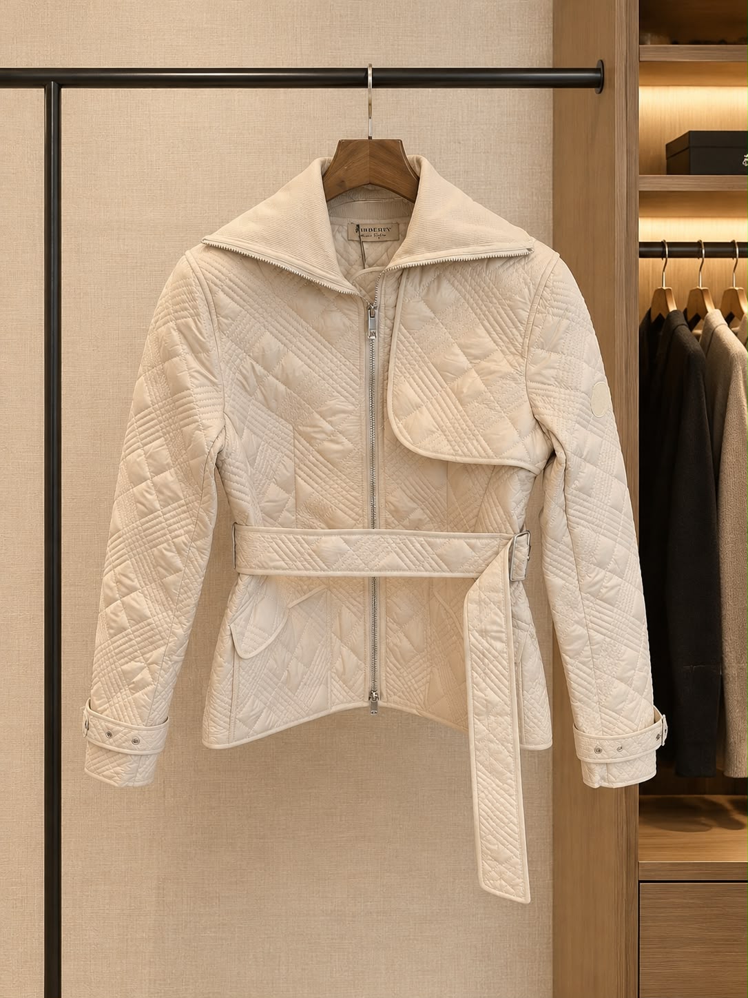 Burberry Belted Quilted Zip-Front Jacket