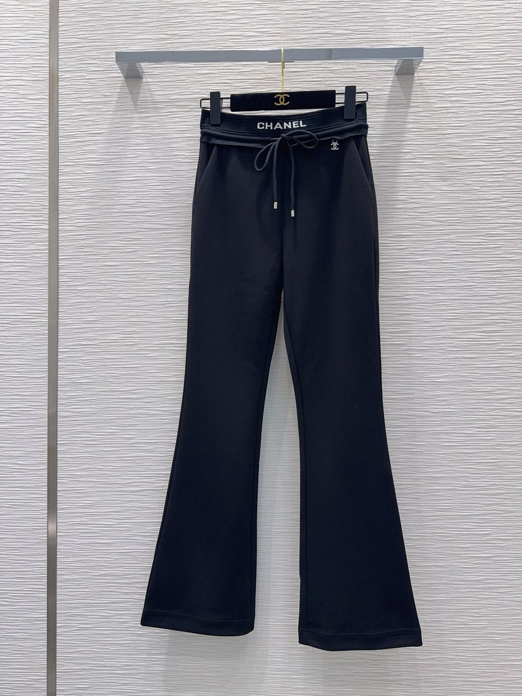 CHANEL Logo-Waist Drawstring Flared Trousers