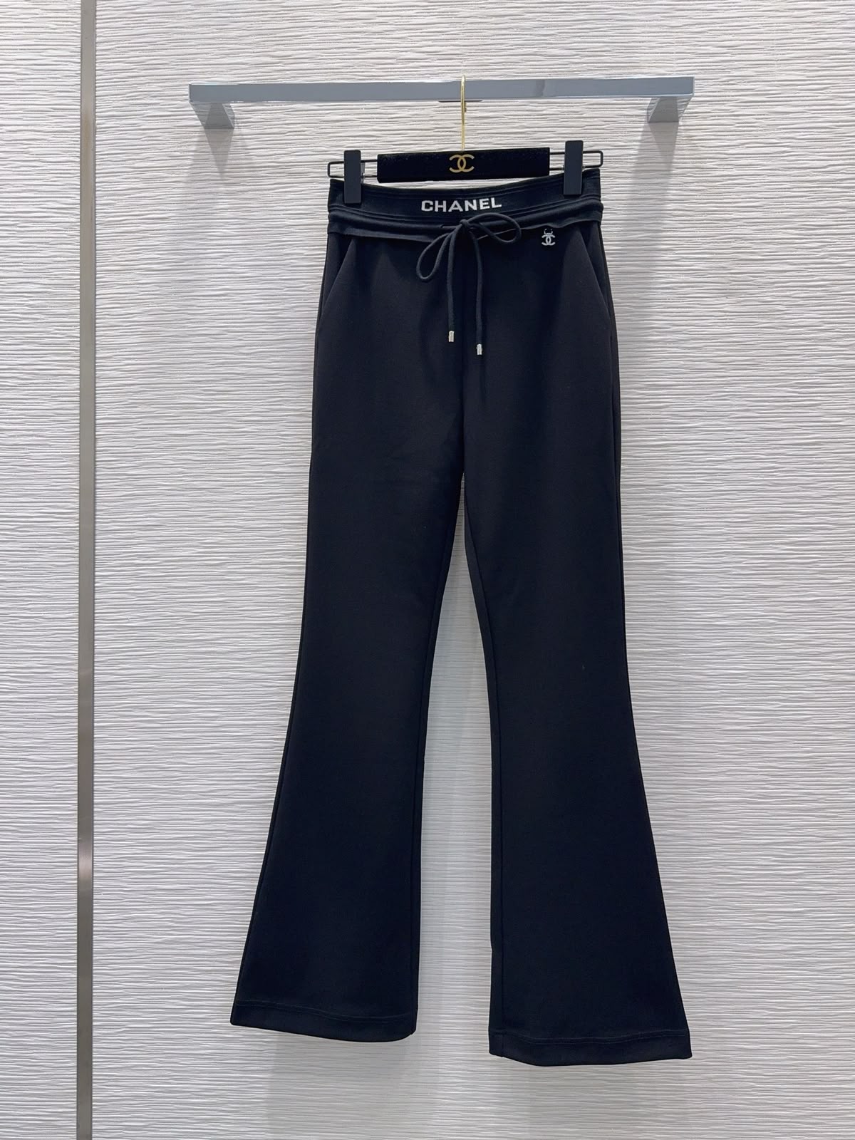 CHANEL Logo-Waist Drawstring Flared Trousers