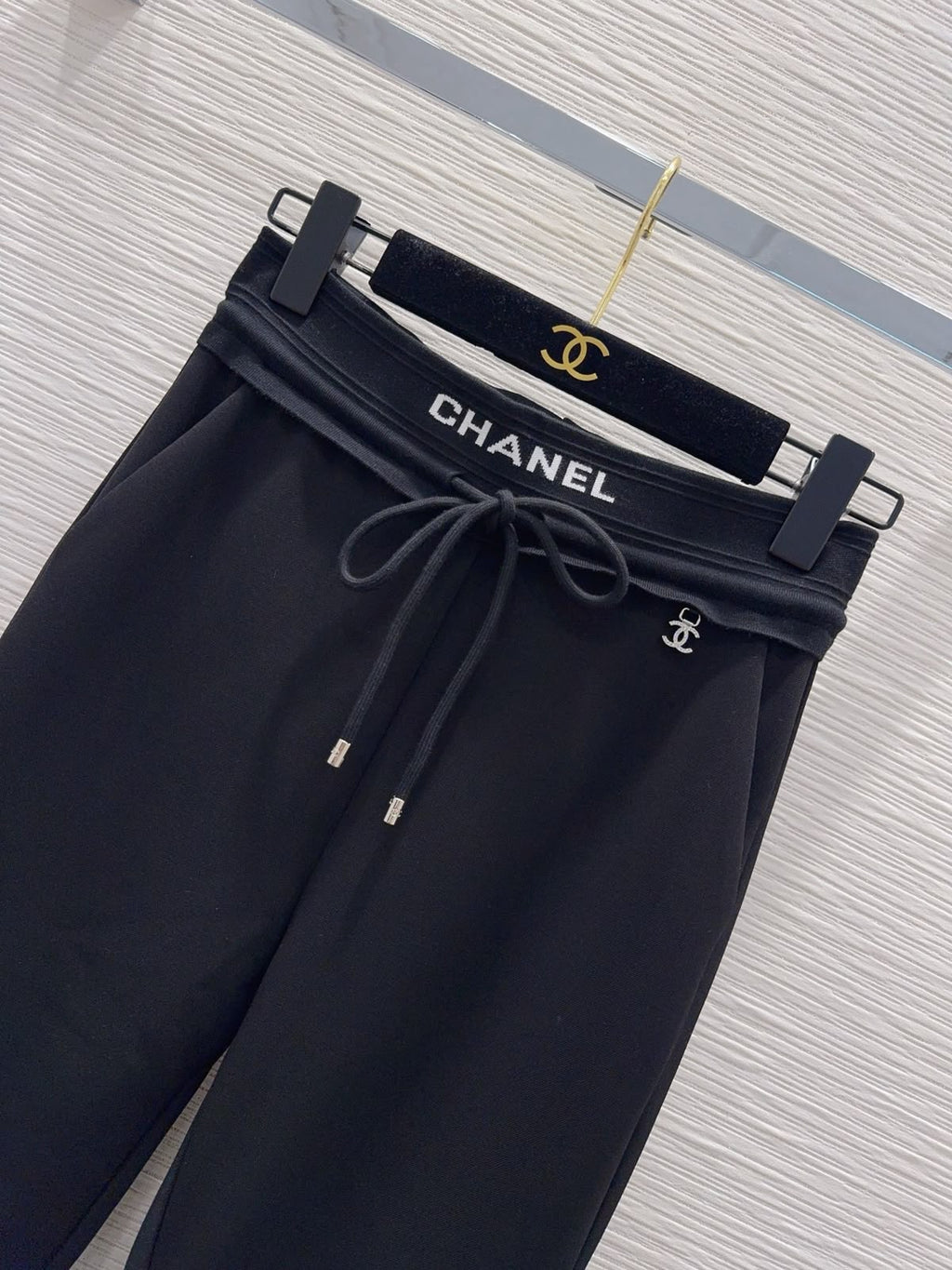 CHANEL Logo-Waist Drawstring Flared Trousers