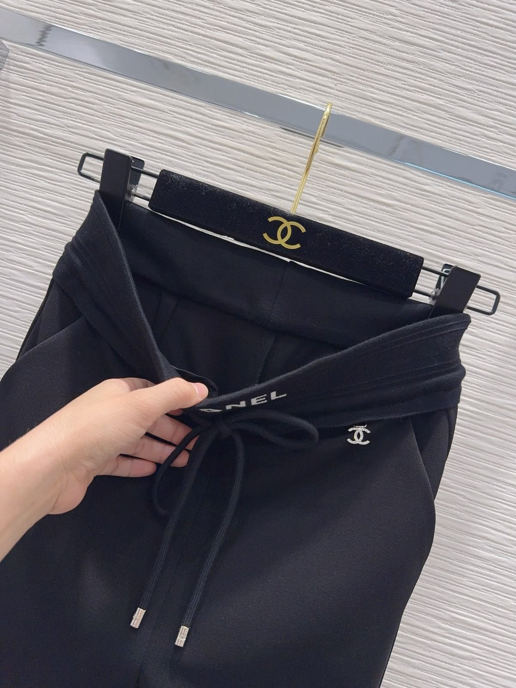 CHANEL Logo-Waist Drawstring Flared Trousers