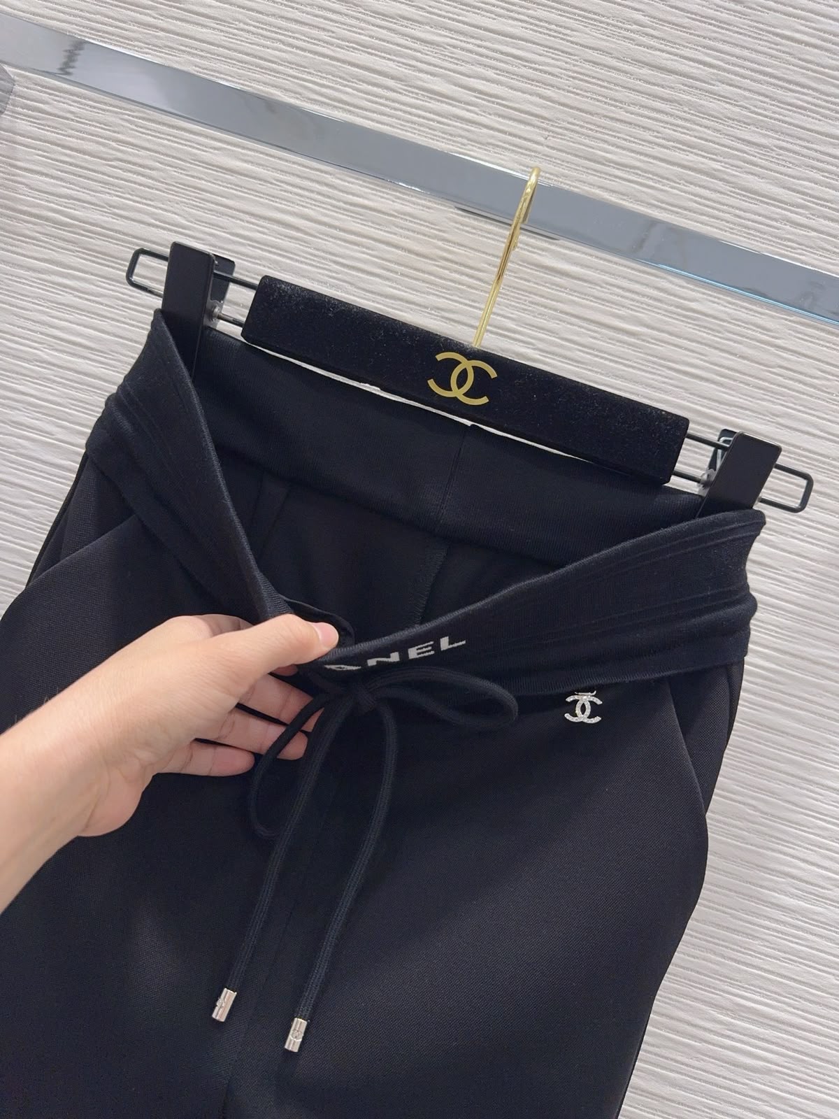 CHANEL Logo-Waist Drawstring Flared Trousers