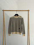CHANEL Striped Shoulder-Button Crewneck Sweater