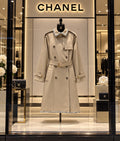 CHANEL Contrast-Trim Belted Trench Coat
