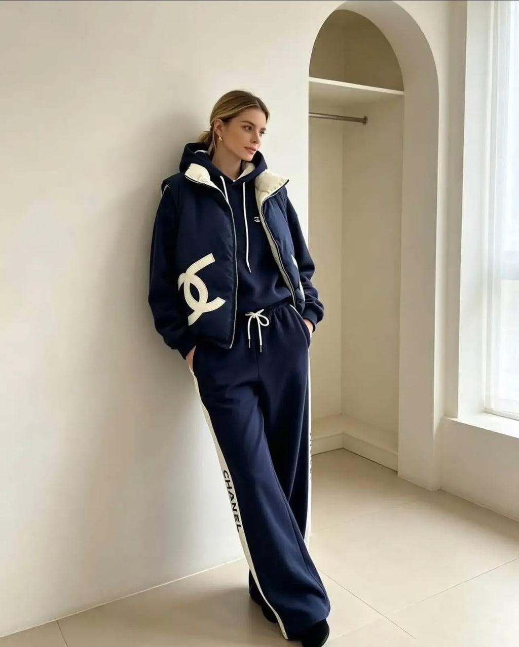 CHANEL Three-Piece Hooded Tracksuit and Vest Set