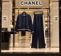 CHANEL Contrast-Stripe Zip Jacket and Wide-Leg Trousers Set