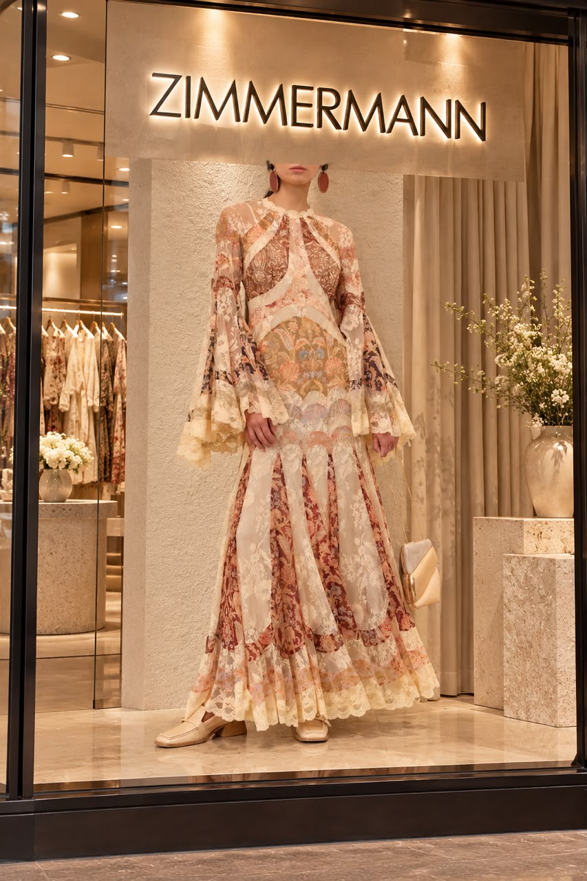 Zimmermann Ornate-Print Flared-Sleeve Maxi Dress