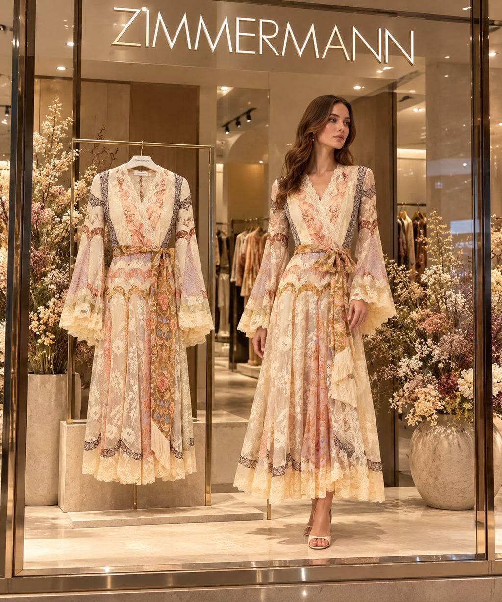 Zimmermann Ornate-Print Tie-Waist Midi Dress