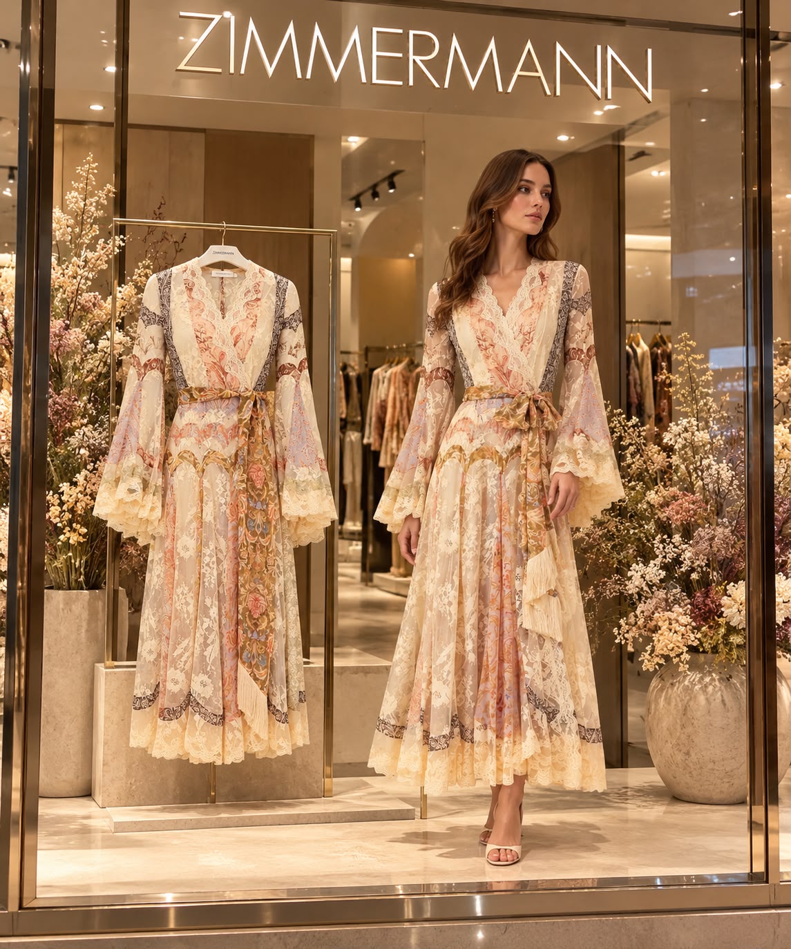 Zimmermann Ornate-Print Tie-Waist Midi Dress