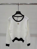 CHANEL Contrast-Trim Scalloped Knit Sweater