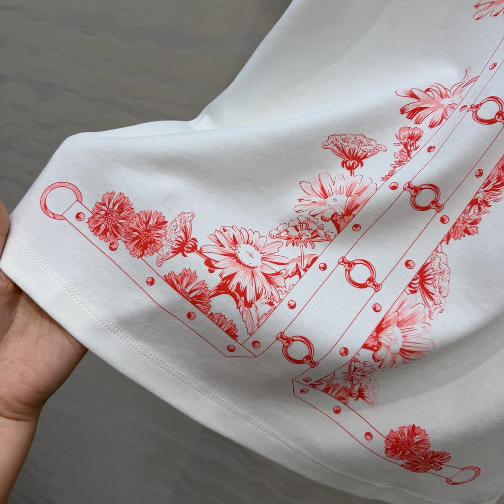 Hermes Floral Harness-Print T-Shirt