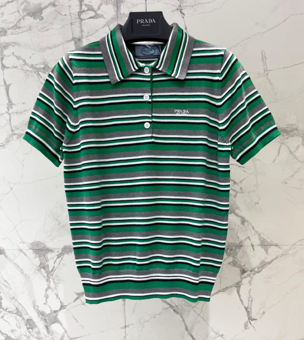 Prada Striped Short-Sleeve Knit Polo