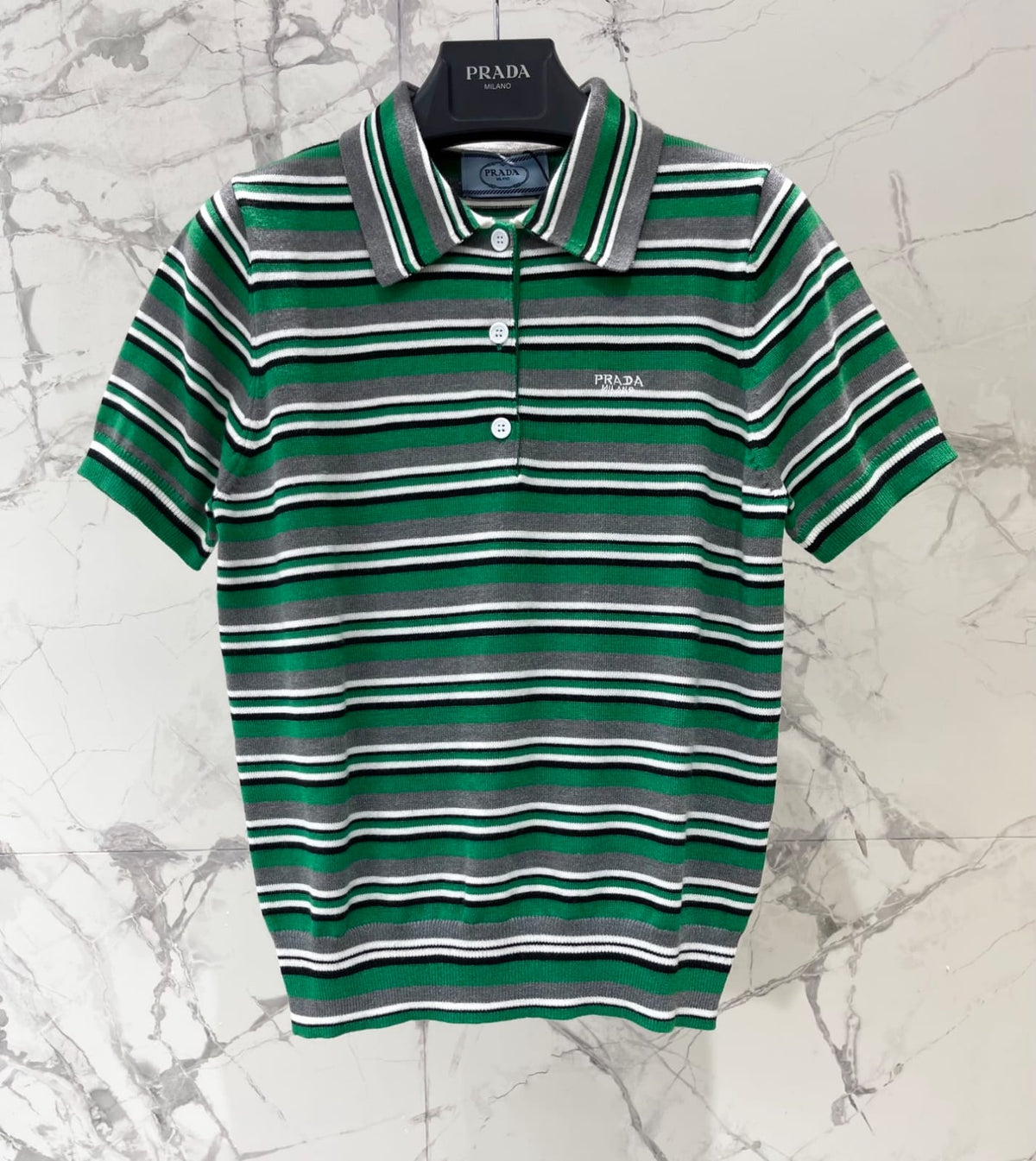 Prada Striped Short-Sleeve Knit Polo