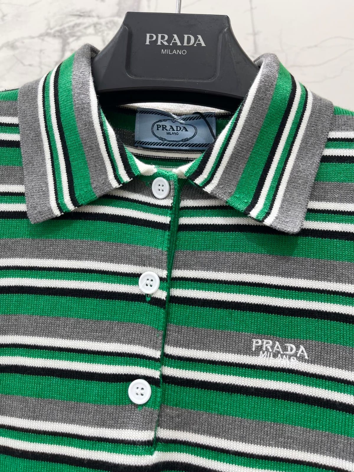 Prada Striped Short-Sleeve Knit Polo