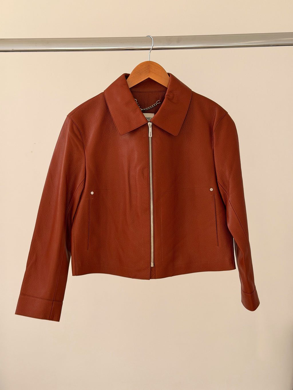 Hermes Cropped Zip-Front Collared Jacket