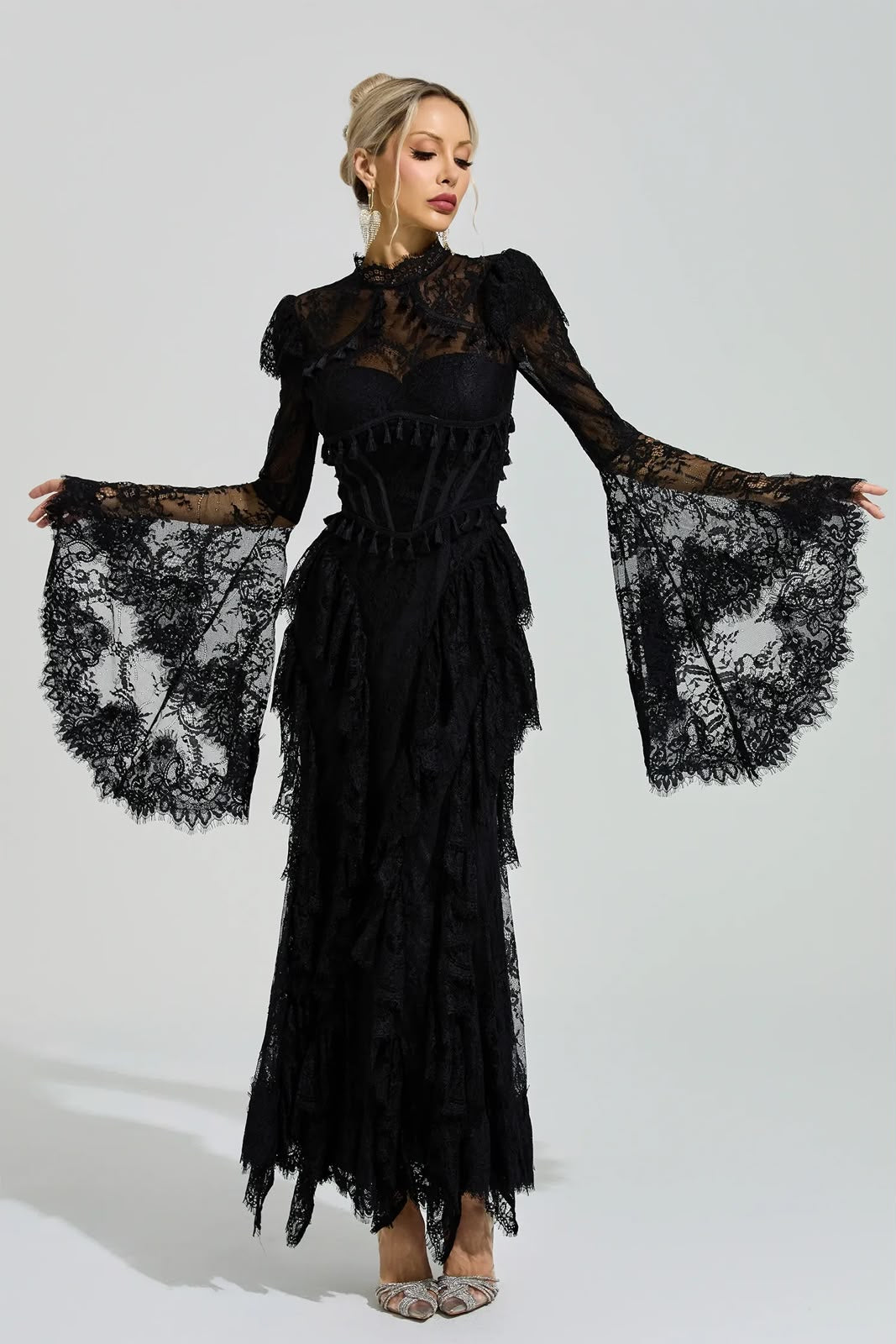 Zimmermann Black Lace Bell-Sleeve Maxi Dress