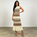 Missoni Cream and Brown Wave-Stripe Midi Dress