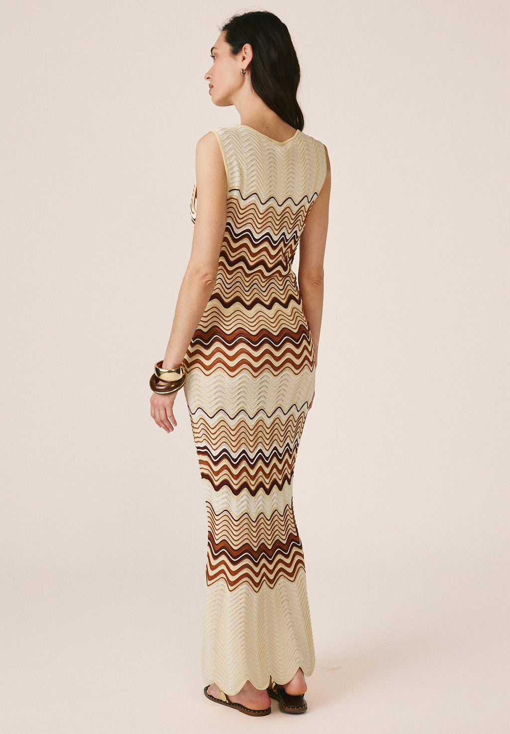 Missoni Cream and Brown Wave-Stripe Midi Dress