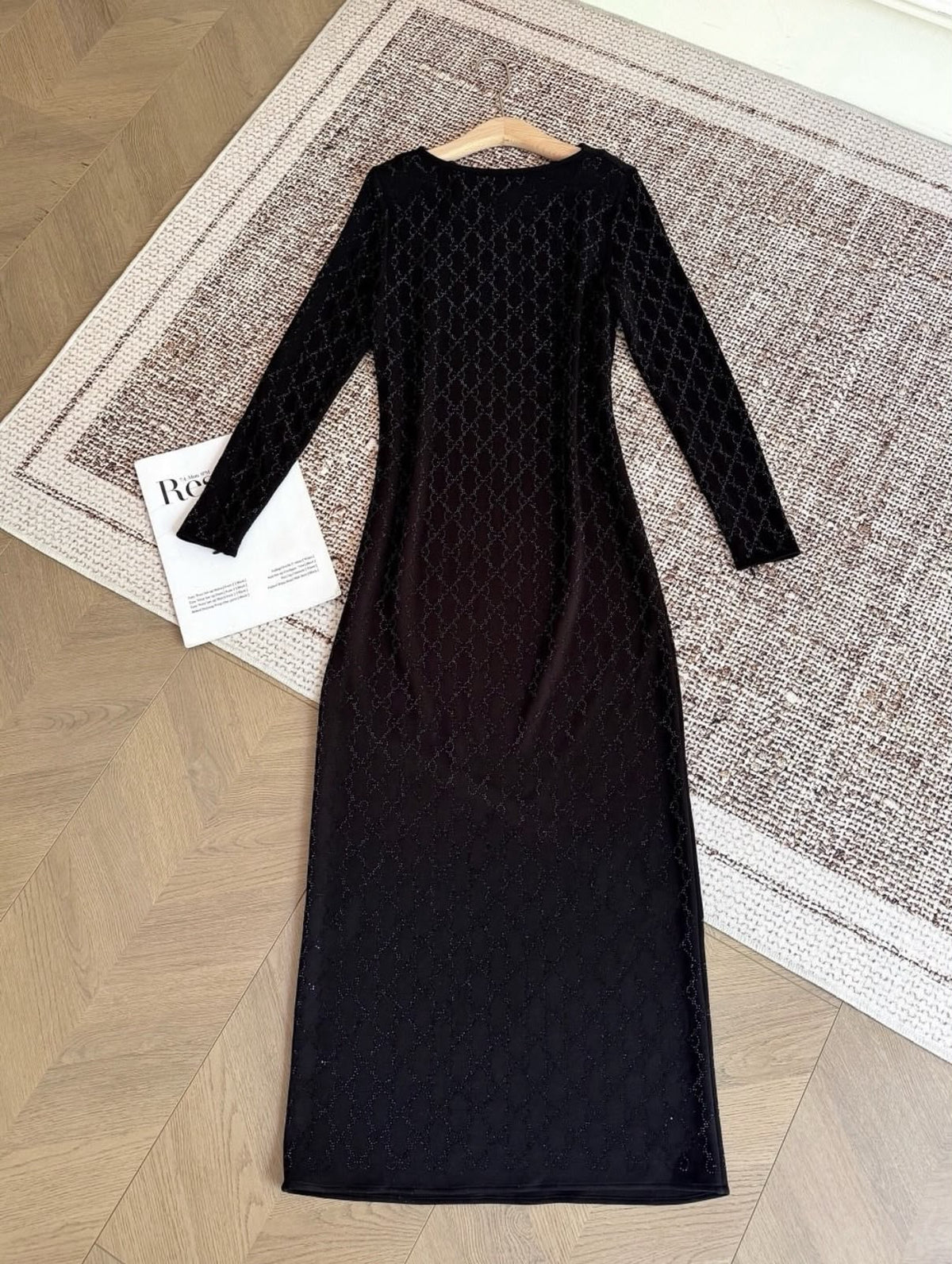 Gucci Black Monogram Long-Sleeve Maxi Dress