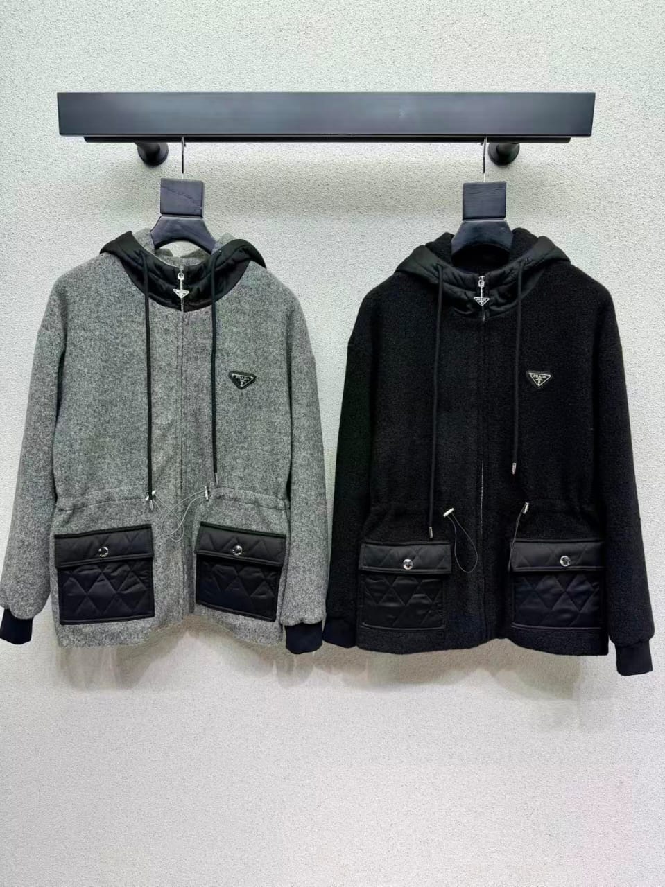 Prada Hooded Drawstring Jacket with Quilted Pockets
