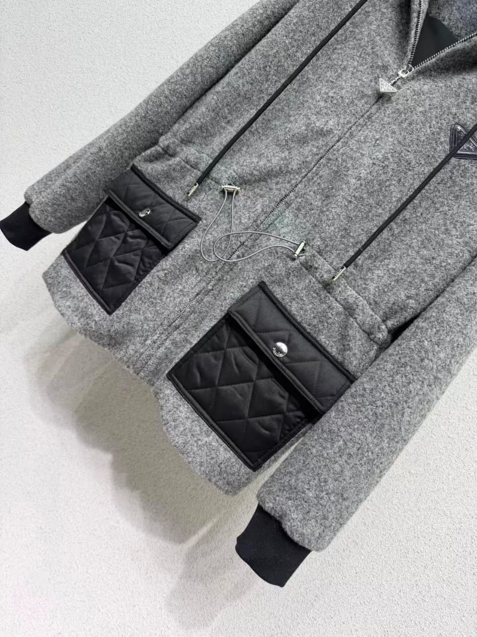 Prada Hooded Drawstring Jacket with Quilted Pockets