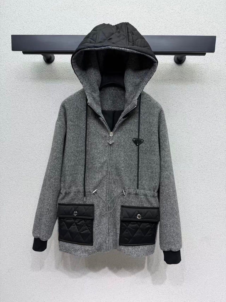 Prada Hooded Drawstring Jacket with Quilted Pockets