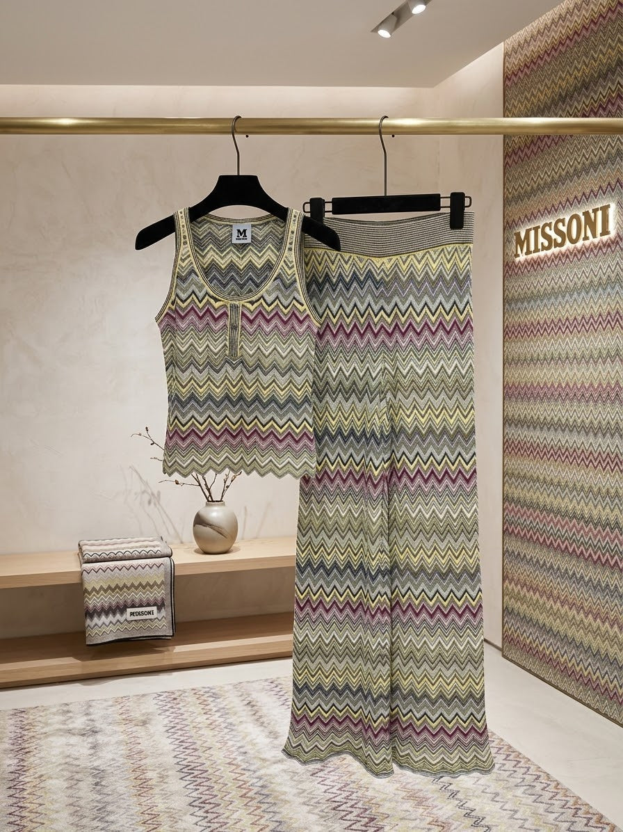 Missoni Chevron Sleeveless Top and Wide-Leg Trousers Set