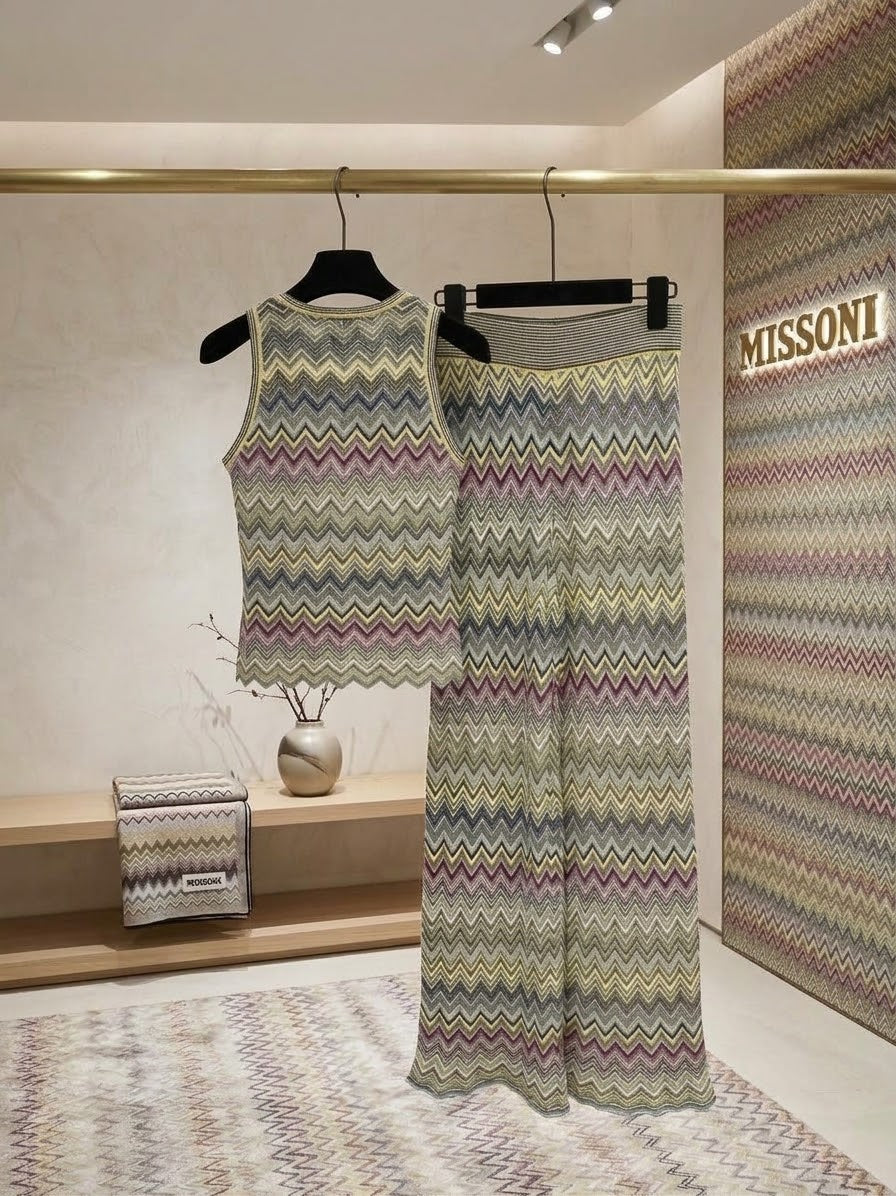 Missoni Chevron Sleeveless Top and Wide-Leg Trousers Set