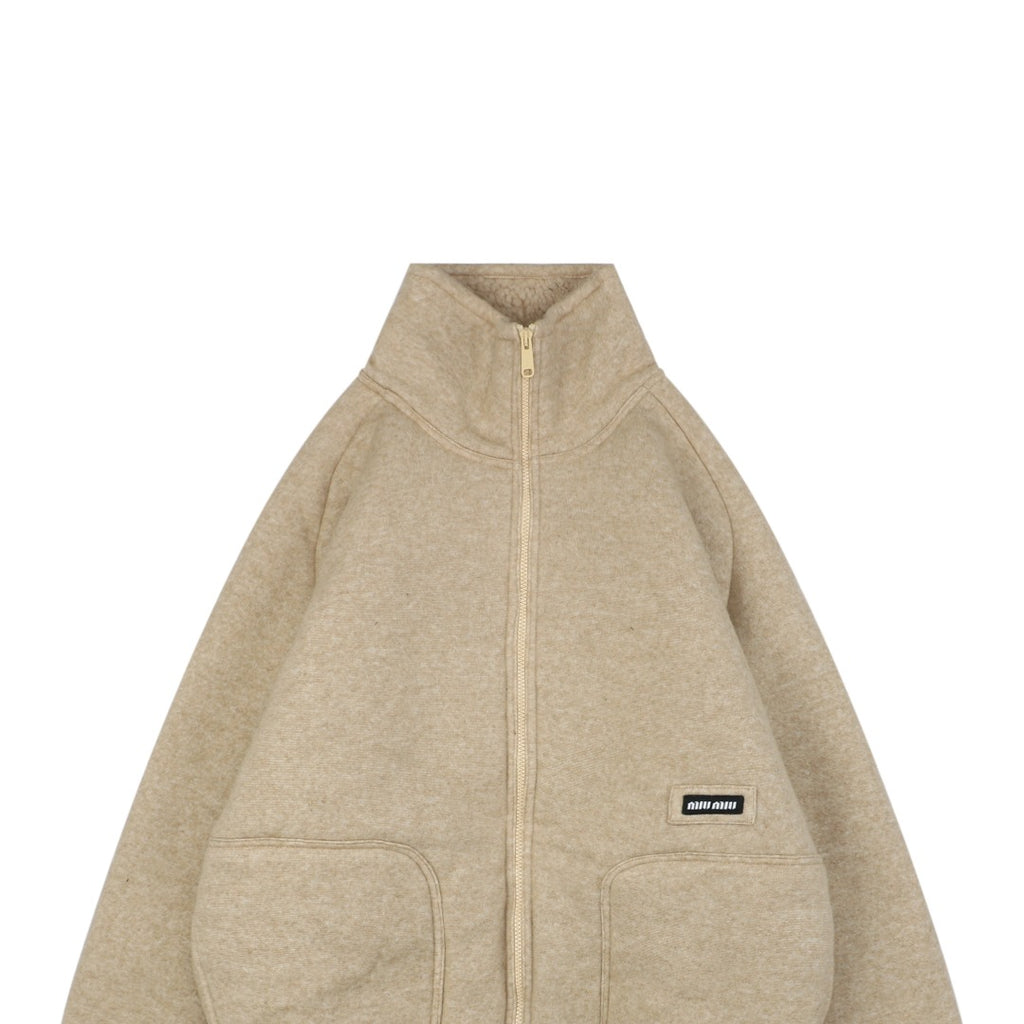 Miu Miu High-Collar Zip-Up Textured Jacket