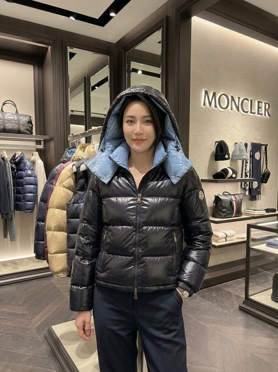 Moncler Contrast-Hood Quilted Jacket