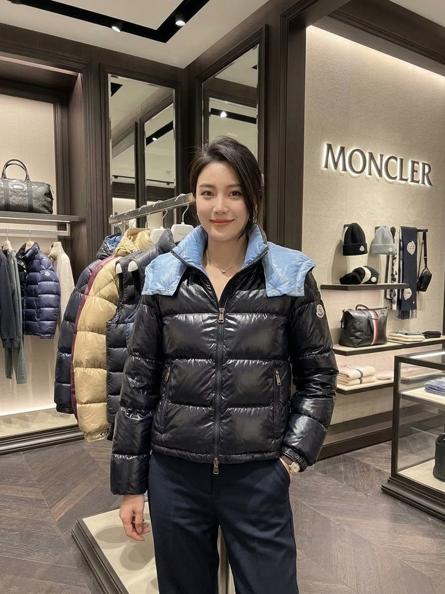 Moncler Contrast-Hood Quilted Jacket