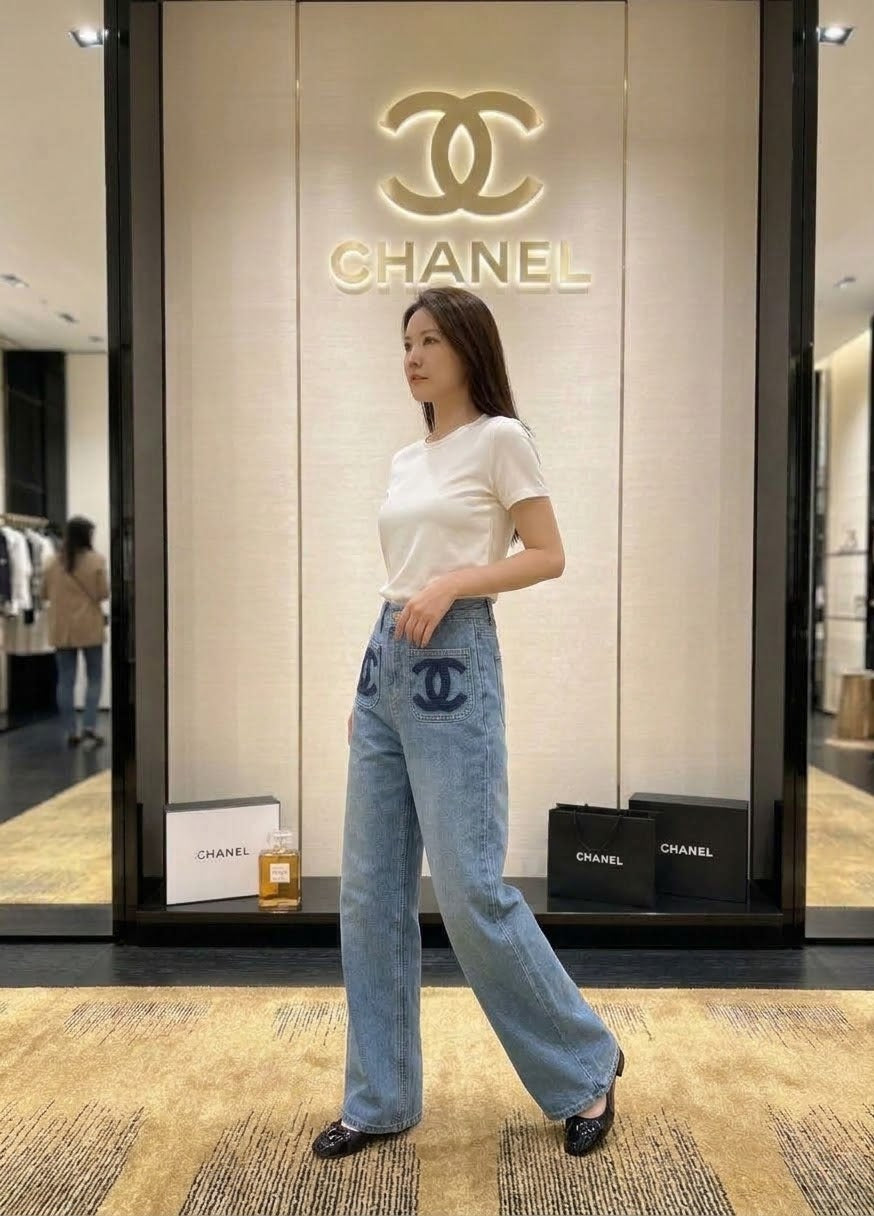 CHANEL Logo-Pocket Wide-Leg Jeans