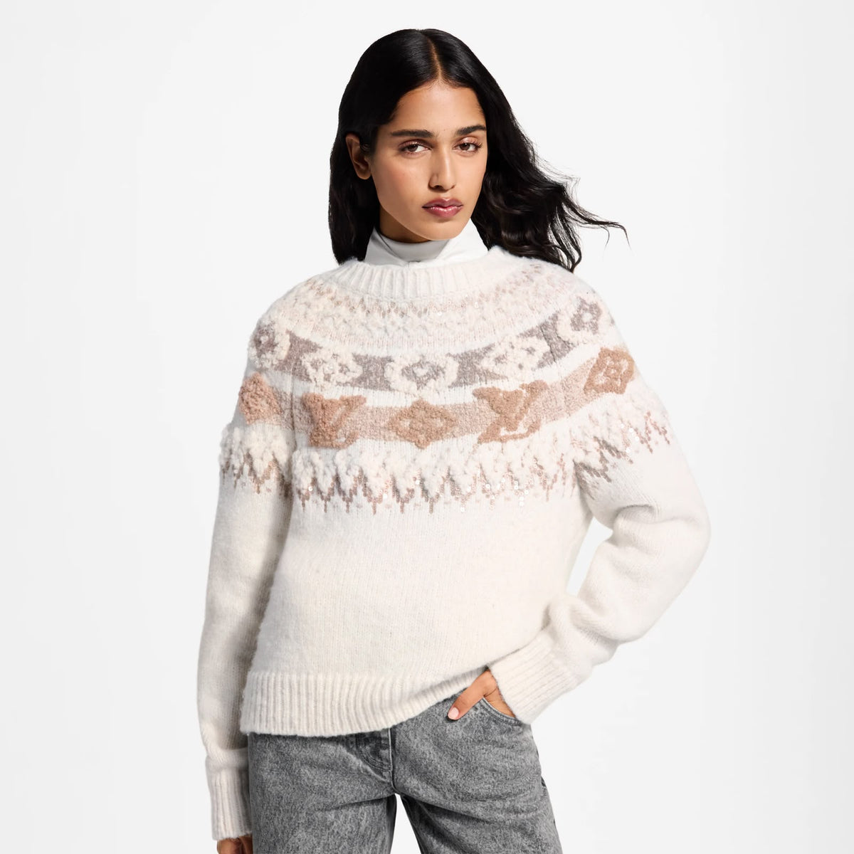 LV Monogram Pattern Crew-Neck Sweater