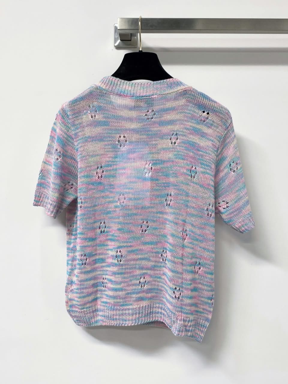 CHANEL Openwork Short-Sleeve Knit Top