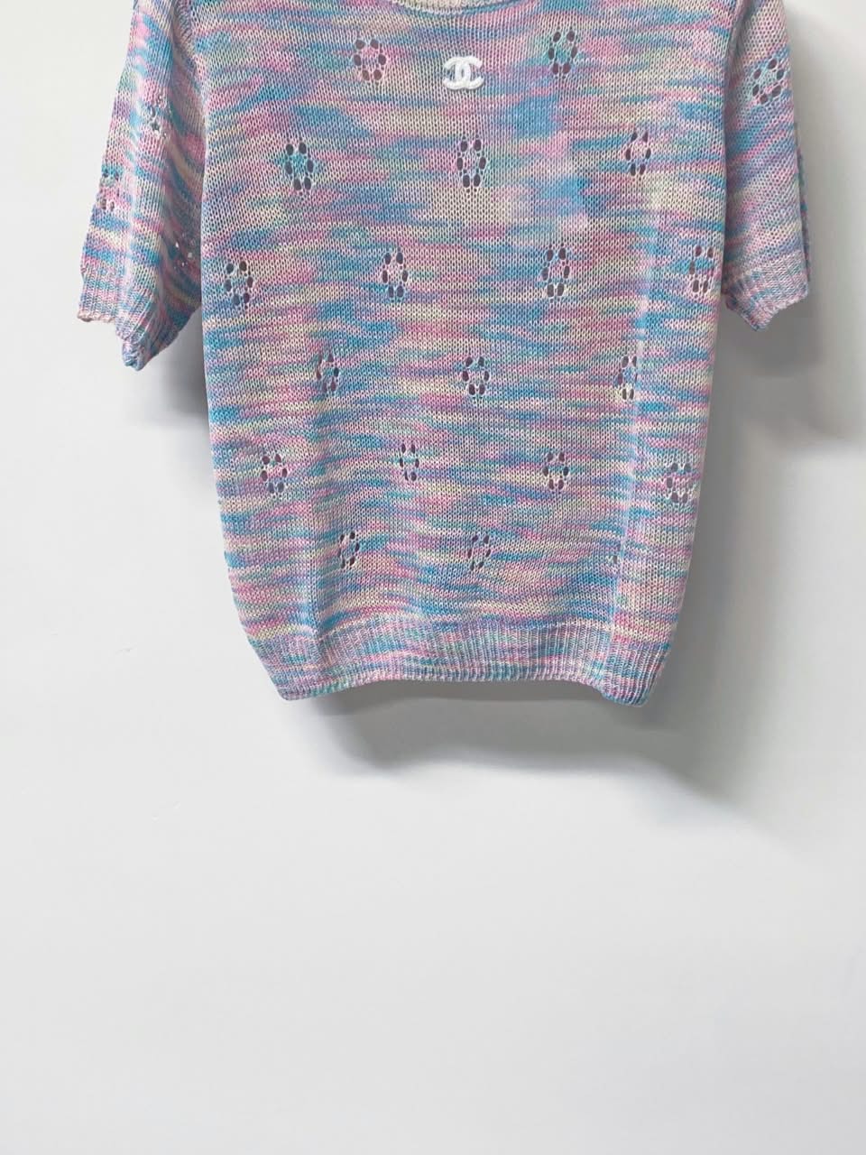 CHANEL Openwork Short-Sleeve Knit Top