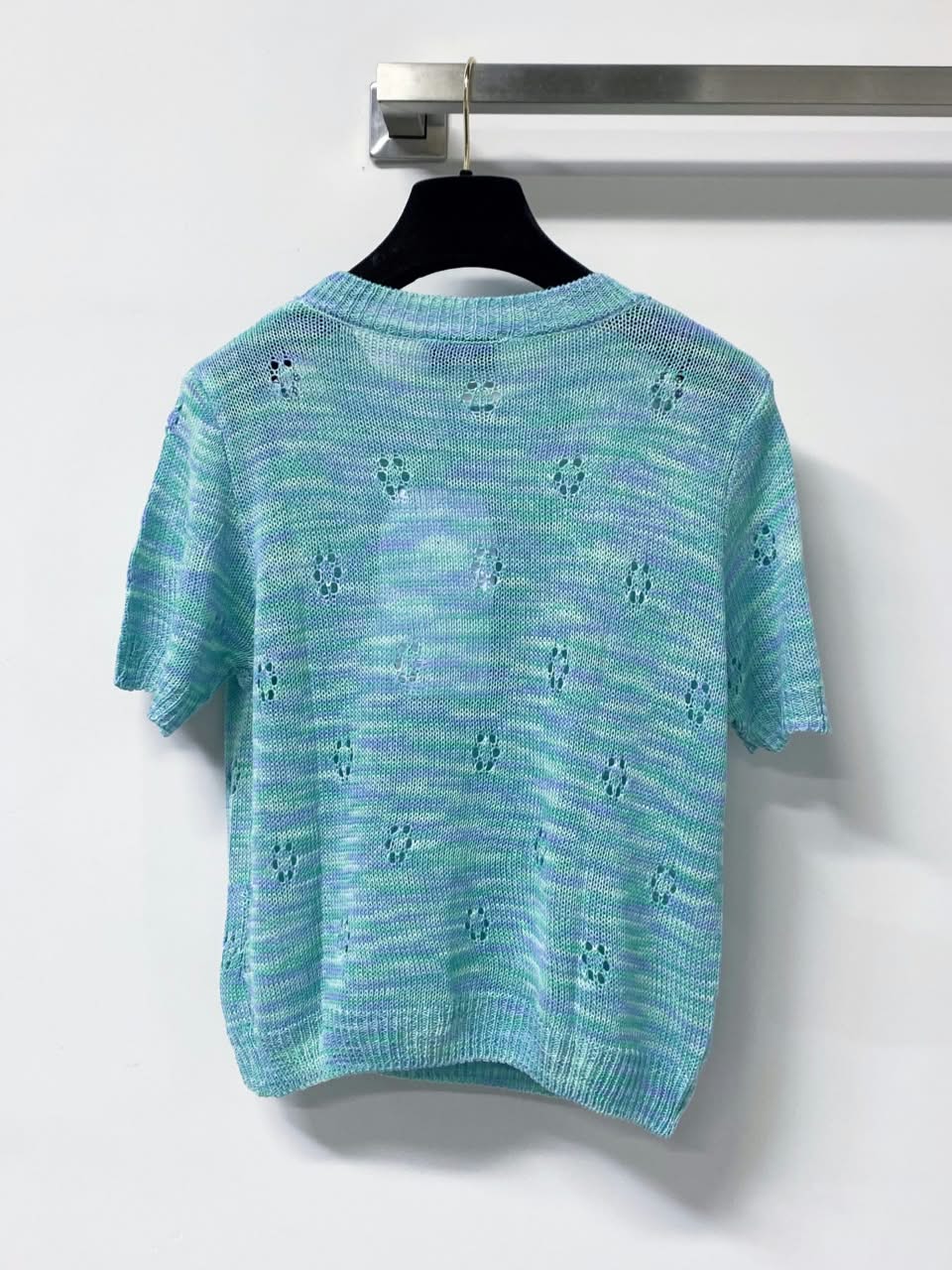 CHANEL Openwork Short-Sleeve Knit Top