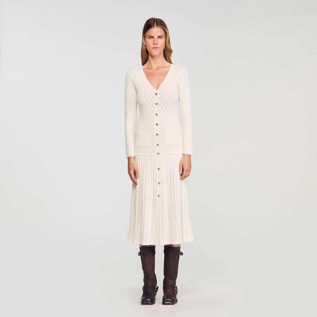SANDRO V-Neck Button-Front Long-Sleeve Midi Dress