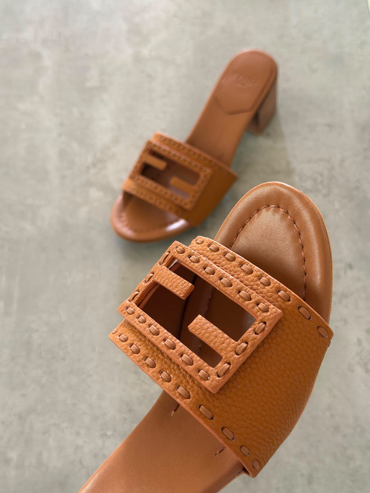 FENDI FF Cutout Block-Heel Mules