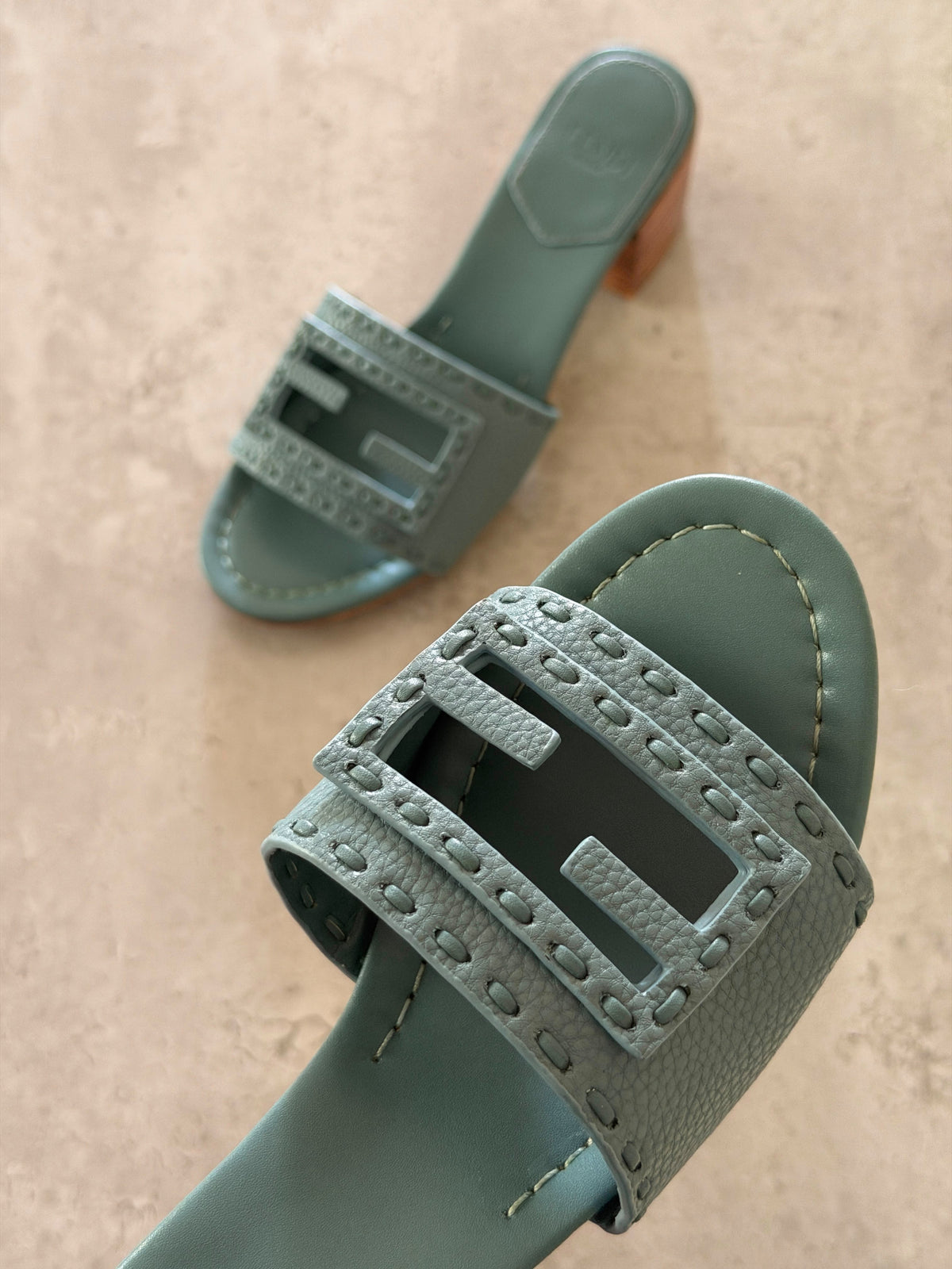 FENDI FF Cutout Block-Heel Mules