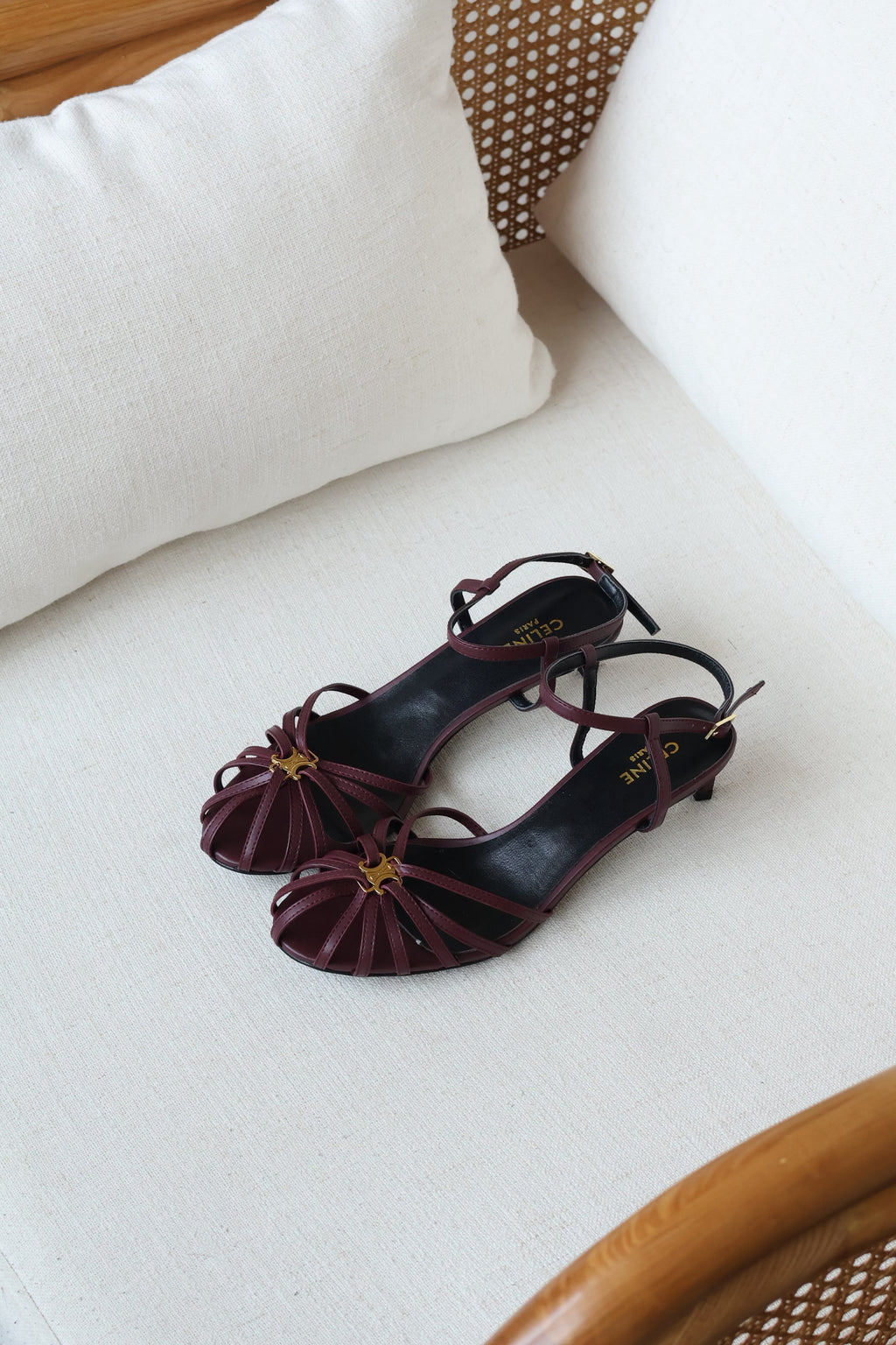 celine Caged-Toe Ankle-Strap Low-Heel Sandals