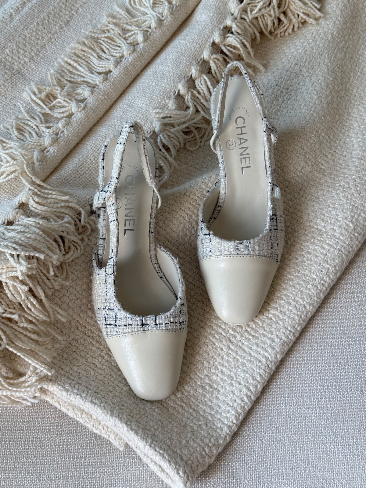 CHANEL Cap-Toe Block-Heel Slingback Pumps