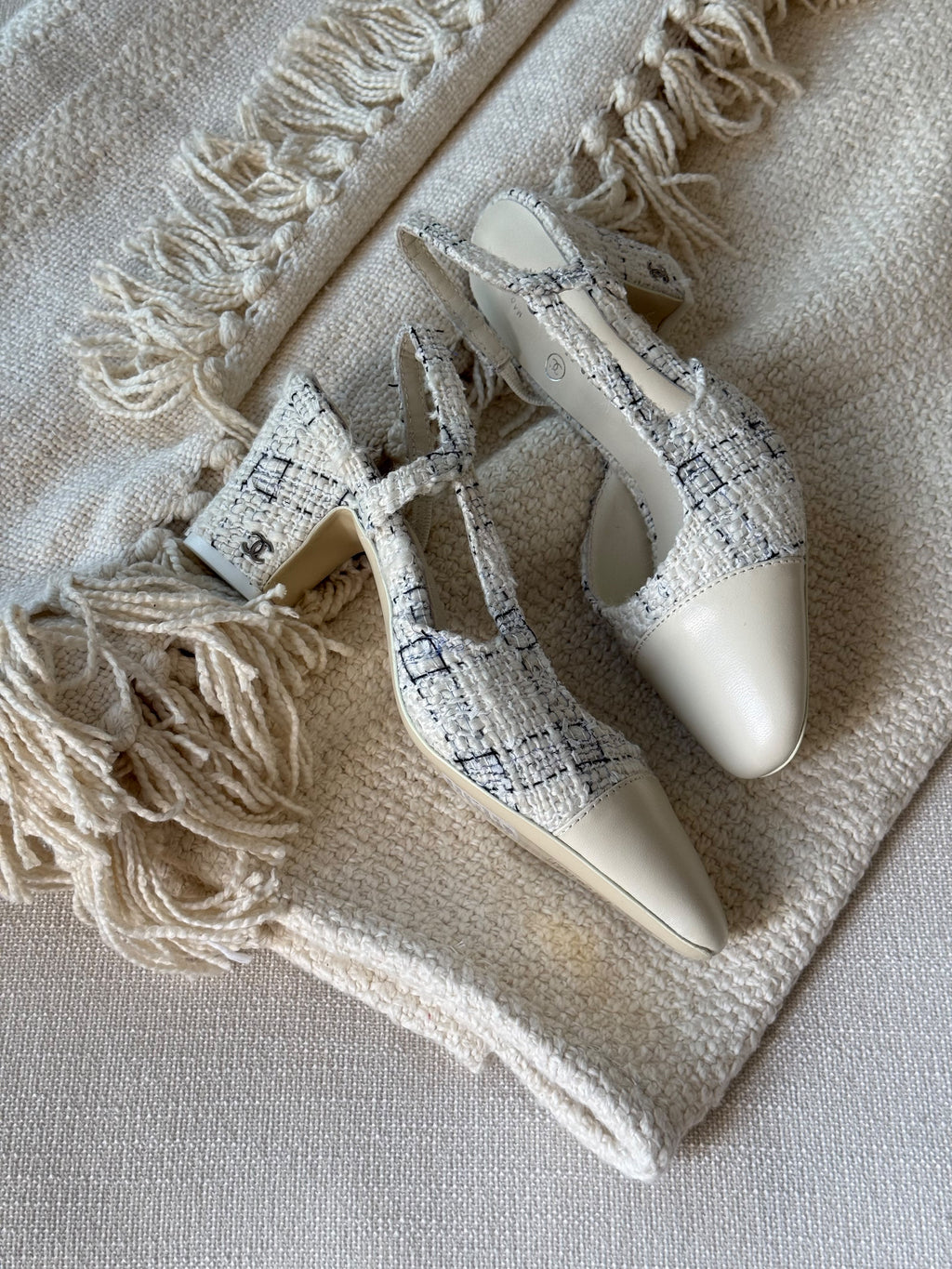 CHANEL Cap-Toe Block-Heel Slingback Pumps